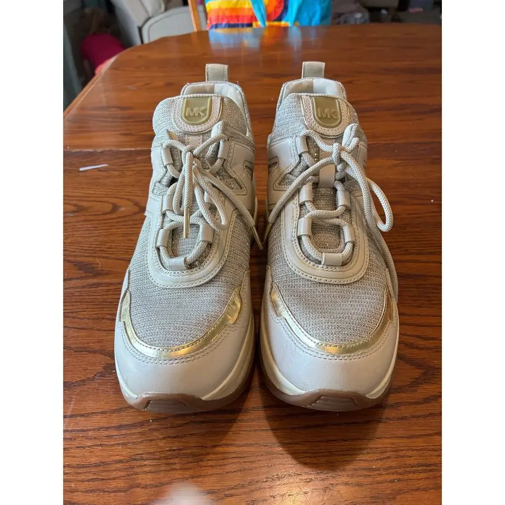 Michael Kors Olympia Trainer Sneakers In Pale Gold Platform Size 9.5